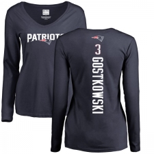 NFL Women's Nike New England Patriots #3 Stephen Gostkowski Navy Blue Backer Slim Fit Long Sleeve T-Shirt
