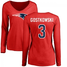 NFL Women's Nike New England Patriots #3 Stephen Gostkowski Red Name & Number Logo Slim Fit Long Sleeve T-Shirt