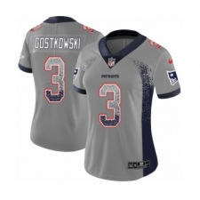 Women's Nike New England Patriots #3 Stephen Gostkowski Limited Gray Rush Drift Fashion NFL Jersey