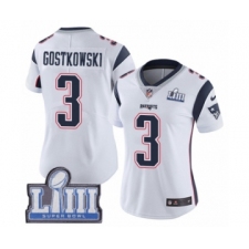 Women's Nike New England Patriots #3 Stephen Gostkowski White Vapor Untouchable Limited Player Super Bowl LIII Bound NFL Jersey