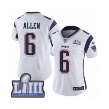 Women's Nike New England Patriots #6 Ryan Allen White Vapor Untouchable Limited Player Super Bowl LIII Bound NFL Jersey