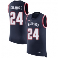 Men's Nike New England Patriots #24 Stephon Gilmore Limited Navy Blue Rush Player Name & Number Tank Top NFL Jersey