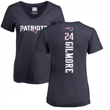 NFL Women's Nike New England Patriots #24 Stephon Gilmore Navy Blue Backer T-Shirt