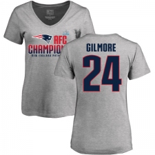 Women's Nike New England Patriots #24 Stephon Gilmore Heather Gray 2017 AFC Champions V-Neck T-Shirt