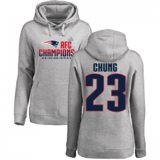 Women's Nike New England Patriots #23 Patrick Chung Heather Gray 2017 AFC Champions Pullover Hoodie