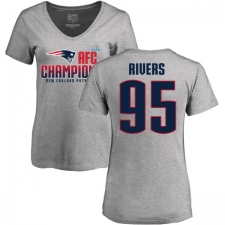 Women's Nike New England Patriots #95 Derek Rivers Heather Gray 2017 AFC Champions V-Neck T-Shirt