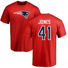 NFL Nike New England Patriots #41 Cyrus Jones Red Name & Number Logo T-Shirt