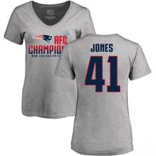 Women's Nike New England Patriots #41 Cyrus Jones Heather Gray 2017 AFC Champions V-Neck T-Shirt
