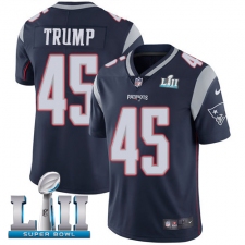 Men's Nike New England Patriots #45 Donald Trump Navy Blue Team Color Vapor Untouchable Limited Player Super Bowl LII NFL Jersey