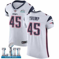 Men's Nike New England Patriots #45 Donald Trump White Vapor Untouchable Elite Player Super Bowl LII NFL Jersey