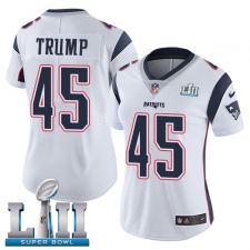 Women's Nike New England Patriots #45 Donald Trump White Vapor Untouchable Limited Player Super Bowl LII NFL Jersey