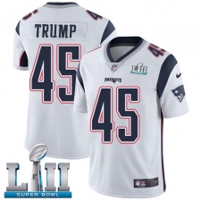 Youth Nike New England Patriots #45 Donald Trump White Vapor Untouchable Limited Player Super Bowl LII NFL Jersey