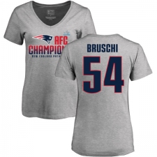 Women's Nike New England Patriots #54 Tedy Bruschi Heather Gray 2017 AFC Champions V-Neck T-Shirt