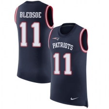 Men's Nike New England Patriots #11 Drew Bledsoe Limited Navy Blue Rush Player Name & Number Tank Top NFL Jersey
