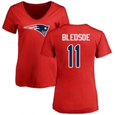 NFL Women's Nike New England Patriots #11 Drew Bledsoe Red Name & Number Logo Slim Fit T-Shirt