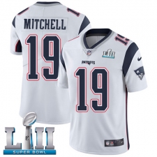 Men's Nike New England Patriots #19 Malcolm Mitchell White Vapor Untouchable Limited Player Super Bowl LII NFL Jersey