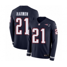 Men's Nike New England Patriots #21 Duron Harmon Limited Navy Blue Therma Long Sleeve NFL Jersey