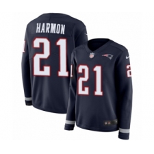 Women's Nike New England Patriots #21 Duron Harmon Limited Navy Blue Therma Long Sleeve NFL Jersey
