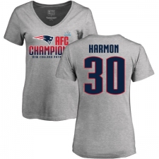 Women's Nike New England Patriots #30 Duron Harmon Heather Gray 2017 AFC Champions V-Neck T-Shirt