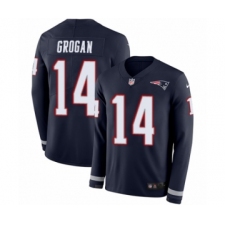 Men's Nike New England Patriots #14 Steve Grogan Limited Navy Blue Therma Long Sleeve NFL Jersey