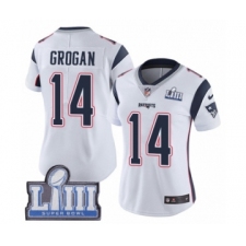 Women's Nike New England Patriots #14 Steve Grogan White Vapor Untouchable Limited Player Super Bowl LIII Bound NFL Jersey
