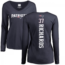 NFL Women's Nike New England Patriots #37 Jordan Richards Navy Blue Backer Slim Fit Long Sleeve T-Shirt