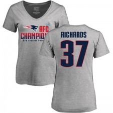 Women's Nike New England Patriots #37 Jordan Richards Heather Gray 2017 AFC Champions V-Neck T-Shirt