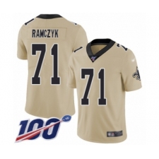 Men's New Orleans Saints #71 Ryan Ramczyk Limited Gold Inverted Legend 100th Season Football Jersey