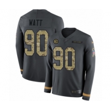 Men's Nike Pittsburgh Steelers #90 T. J. Watt Limited Black Salute to Service Therma Long Sleeve NFL Jerseys
