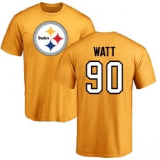 NFL Nike Pittsburgh Steelers #90 T. J. Watt Gold Name & Number Logo T-Shirt