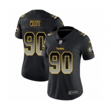 Women's Pittsburgh Steelers #90 T. J. Watt Limited Black Smoke Fashion Football Jersey