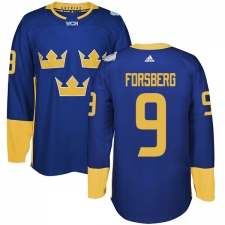 Men's Adidas Team Sweden #9 Filip Forsberg Authentic Royal Blue Away 2016 World Cup of Hockey Jersey