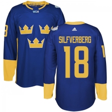Men's Adidas Team Sweden #18 Jakob Silfverberg Premier Royal Blue Away 2016 World Cup of Hockey Jersey