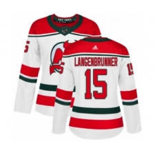 Women's Adidas New Jersey Devils #15 Jamie Langenbrunner Authentic White Alternate NHL Jersey