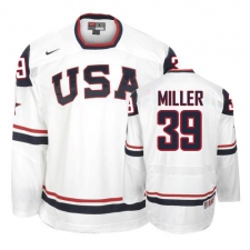 Men's Nike Team USA #39 Ryan Miller Authentic White 2010 Olympic Hockey Jersey