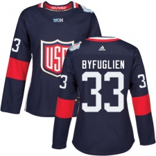 Women's Adidas Team USA #33 Dustin Byfuglien Authentic Navy Blue Away 2016 World Cup Hockey Jersey