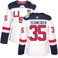 Women's Adidas Team USA #35 Cory Schneider Authentic White Home 2016 World Cup Hockey Jersey