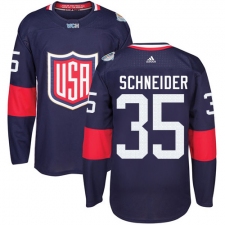 Youth Adidas Team USA #35 Cory Schneider Premier Navy Blue Away 2016 World Cup Ice Hockey Jersey