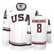 Men's Nike Team USA #8 Mike Komisarek Premier White 2010 Olympic Hockey Jersey