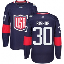 Men's Adidas Team USA #30 Ben Bishop Premier Navy Blue Away 2016 World Cup Ice Hockey Jersey