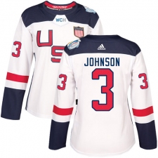 Women's Adidas Team USA #3 Jack Johnson Authentic White Home 2016 World Cup Hockey Jersey