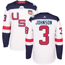Youth Adidas Team USA #3 Jack Johnson Authentic White Home 2016 World Cup Ice Hockey Jersey