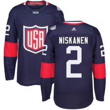 Men's Adidas Team USA #2 Matt Niskanen Authentic Navy Blue Away 2016 World Cup Ice Hockey Jersey