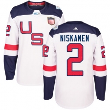 Men's Adidas Team USA #2 Matt Niskanen Premier White Home 2016 World Cup Ice Hockey Jersey