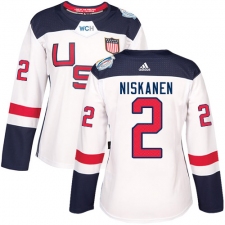 Women's Adidas Team USA #2 Matt Niskanen Authentic White Home 2016 World Cup Hockey Jersey