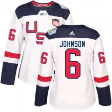 Women's Adidas Team USA #6 Erik Johnson Premier White Home 2016 World Cup Hockey Jersey