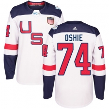 Men's Adidas Team USA #74 T. J. Oshie Authentic White Home 2016 World Cup Ice Hockey Jersey