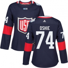 Women's Adidas Team USA #74 T. J. Oshie Authentic Navy Blue Away 2016 World Cup Hockey Jersey