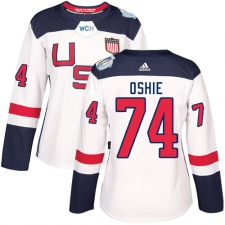Women's Adidas Team USA #74 T. J. Oshie Authentic White Home 2016 World Cup Hockey Jersey