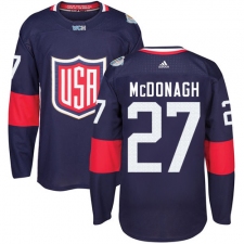 Youth Adidas Team USA #27 Ryan McDonagh Premier Navy Blue Away 2016 World Cup Ice Hockey Jersey
